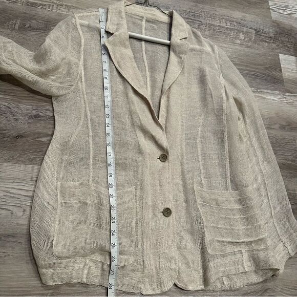 Neutral Coastal Knit Linen Blazer Women Size Medium Double Button Pocket Beige - Picture 7 of 8